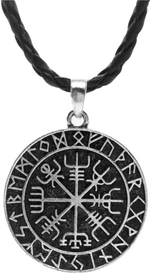 CCBFY Nordic Coin Amulet Vegvsir Odin Triple Horn Triquetra Valknut All in One Pewter Pendant Necklace
