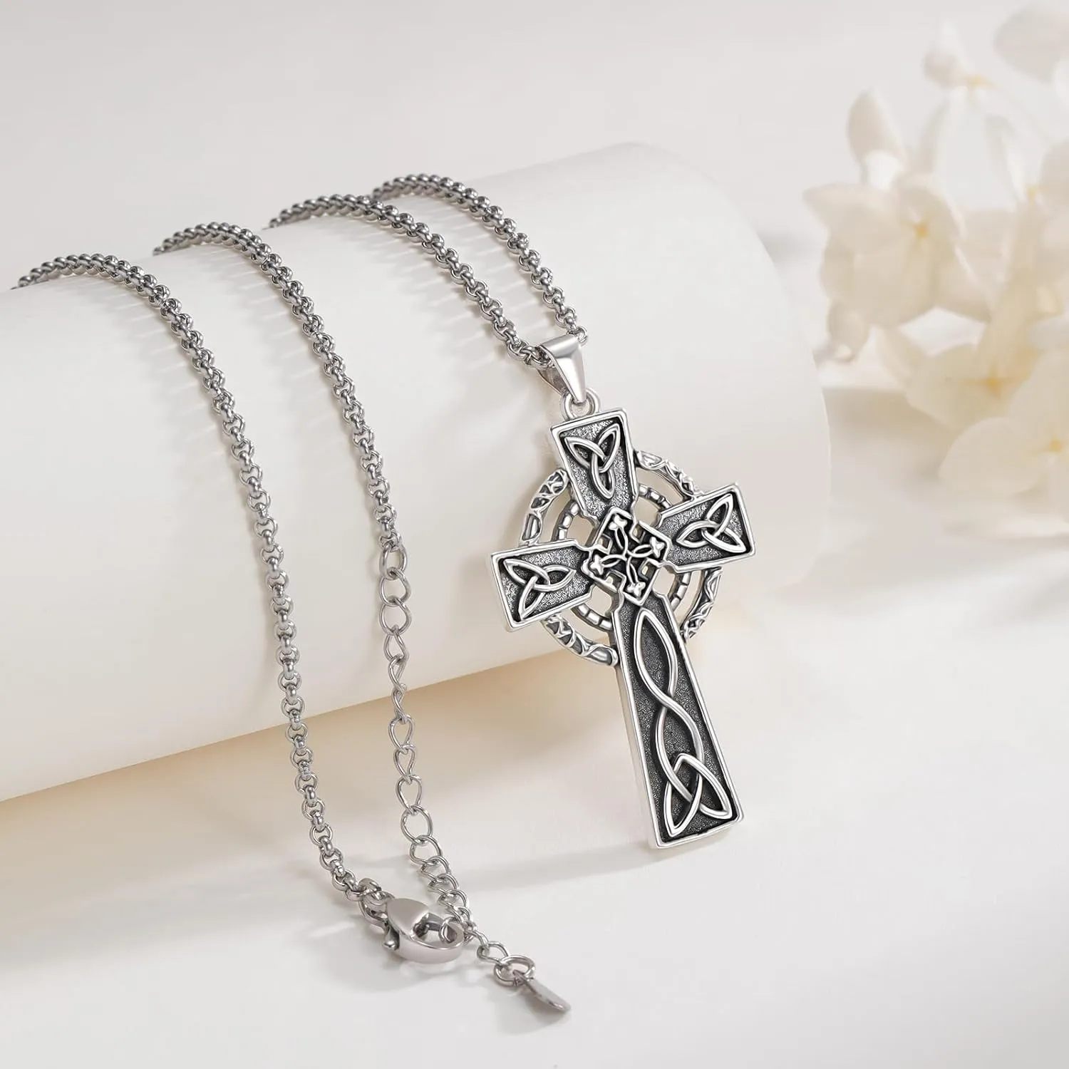 Celtic Cross Necklace 925 Sterling Silver Jewish Cross Pendant Star of David Necklace Clover Viking Irish Jewelry Religious Protective Gift for Men Women