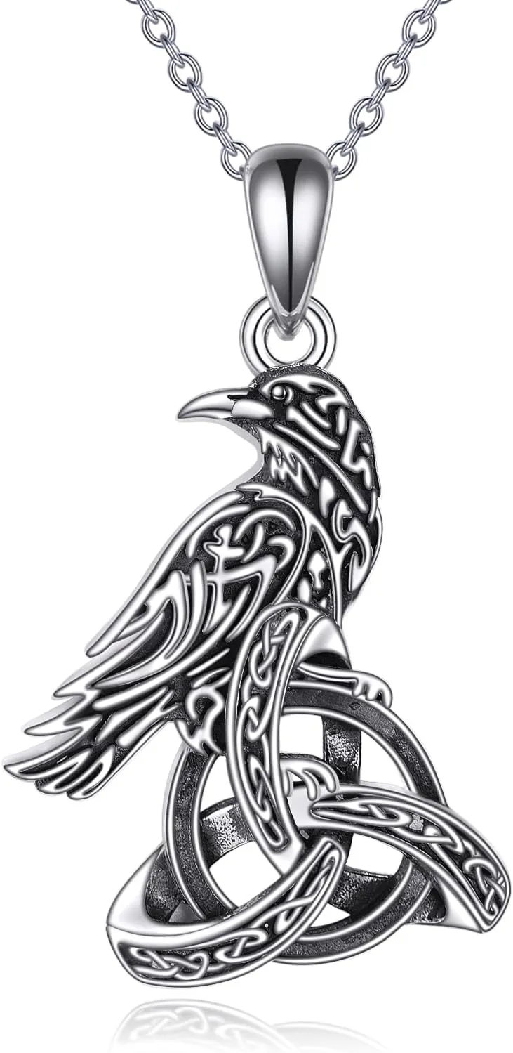 Celtic Crow Necklace for Women 925 Sterling Silver Celtic Knot Raven Pendant Jewelry Gift