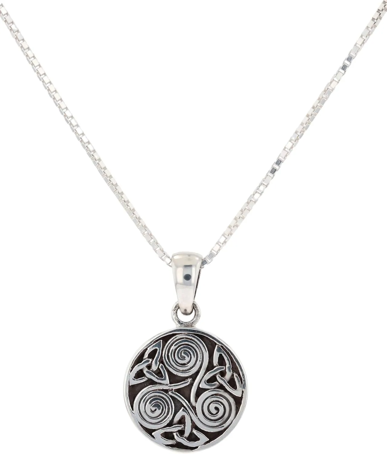 Celtic Trinity Triskele Knotwork Sterling Silver Pendant Necklace 18"