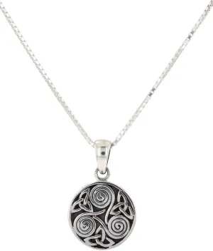 Celtic Trinity Triskele Knotwork Sterling Silver Pendant Necklace 18"