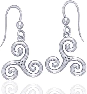 Celtic Trinity Triskele Sterling Silver Dangle Earrings