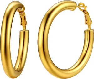 ChainsHouse Hypoallergenic Hoop Earrings For Women, 316L Stainless Steel/Black/18K Real Gold Plated, Minimalist Jewelry Round Tube Hoops Fits Sensitive Ears |30mm 40mm 60mm 80mm, with Gift Box