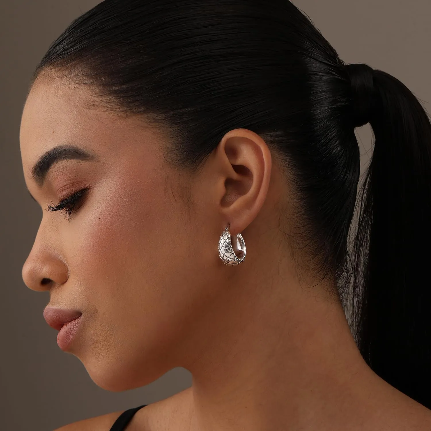 Charmsy Women's 925 Sterling Silver Chunky Hoop Earrings Jewelry | Classic Textured Click-Top Hoops Earring | Silver Hoop Earrings for Women
