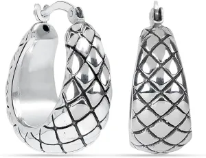 Charmsy Women's 925 Sterling Silver Chunky Hoop Earrings Jewelry | Classic Textured Click-Top Hoops Earring | Silver Hoop Earrings for Women
