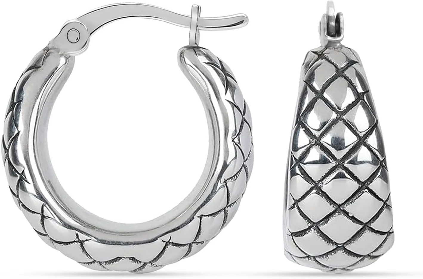 Charmsy Women's 925 Sterling Silver Chunky Hoop Earrings Jewelry | Classic Textured Click-Top Hoops Earring | Silver Hoop Earrings for Women
