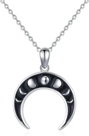 CHENGHONG Moon Phase Necklace 925 Sterling Silver Cresent Moon Necklace Charm Jewelry Gifts for Women Men Mothers Day Gifts