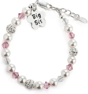 Cherished Moments Children's Sterling Silver 'Big Sis' or 'Lil Sis' Bracelet with High-End Simulated Pearls and Crystals for Matching Sister Jewelry Gifts