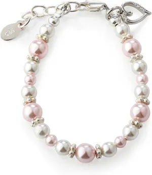 Cherished Moments Children's Sterling Silver Bracelet with Pink and White Simulated Pearls and Heart Charm, Gifts for Babies, Infants, Toddlers, and Girls Jewelry