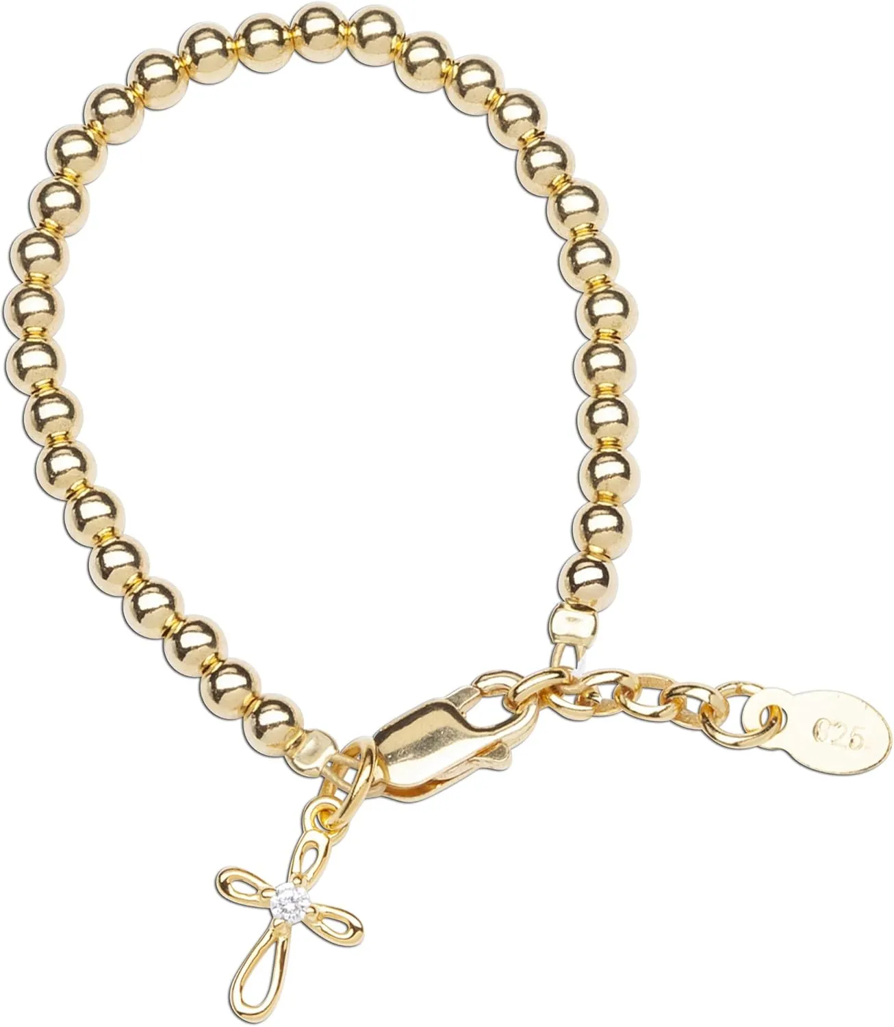 Cherished Moments Girl's 14K Gold-plated Stackable Bracelet with Cross Charm for Girls Baptism, Christening, First Communion and Keepsake Gift