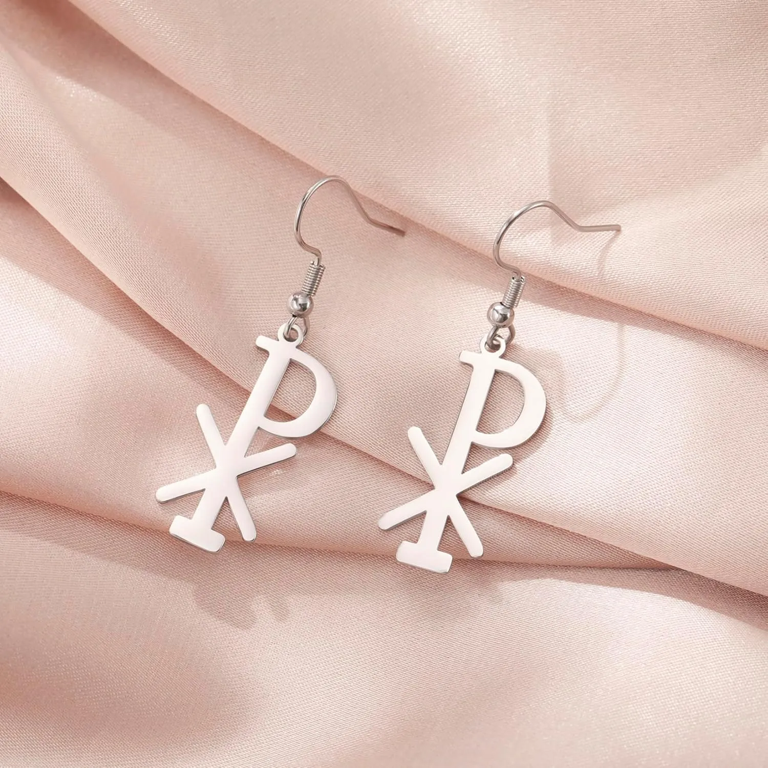 Chi Rho Christogram Symbol Earrings Alpha Omega Symbol Earrings IXCI NIKA Jesus Christ Name Pendant Sacramental Christian Amulet Religious Jewelry Gift Women