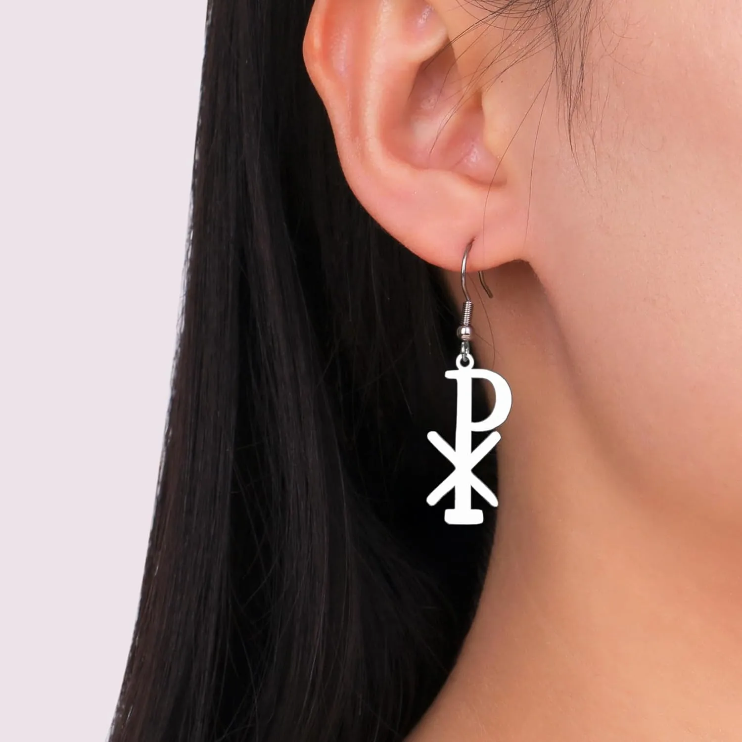 Chi Rho Christogram Symbol Earrings Alpha Omega Symbol Earrings IXCI NIKA Jesus Christ Name Pendant Sacramental Christian Amulet Religious Jewelry Gift Women