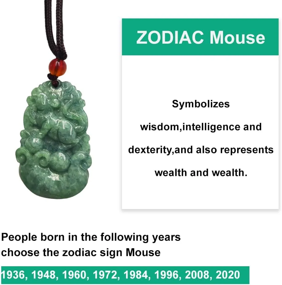 Chinese Zodiac Jadeite Necklace, Fine Jadeite Grade A Gemstone Twelve Zodiac Signs Made by Zodiac Animals Necklace Pendant Amulet