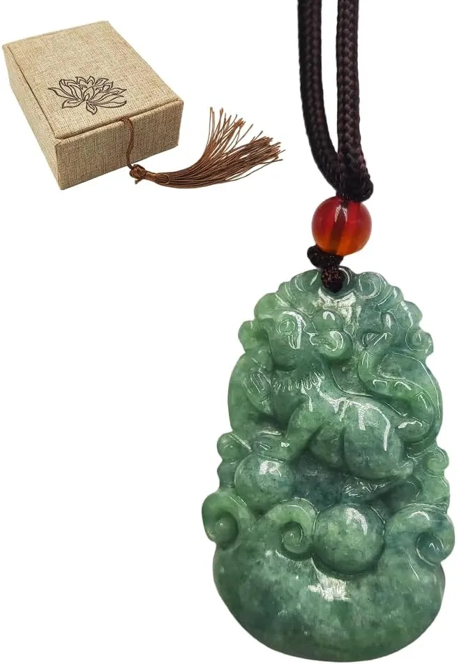 Chinese Zodiac Jadeite Necklace, Fine Jadeite Grade A Gemstone Twelve Zodiac Signs Made by Zodiac Animals Necklace Pendant Amulet