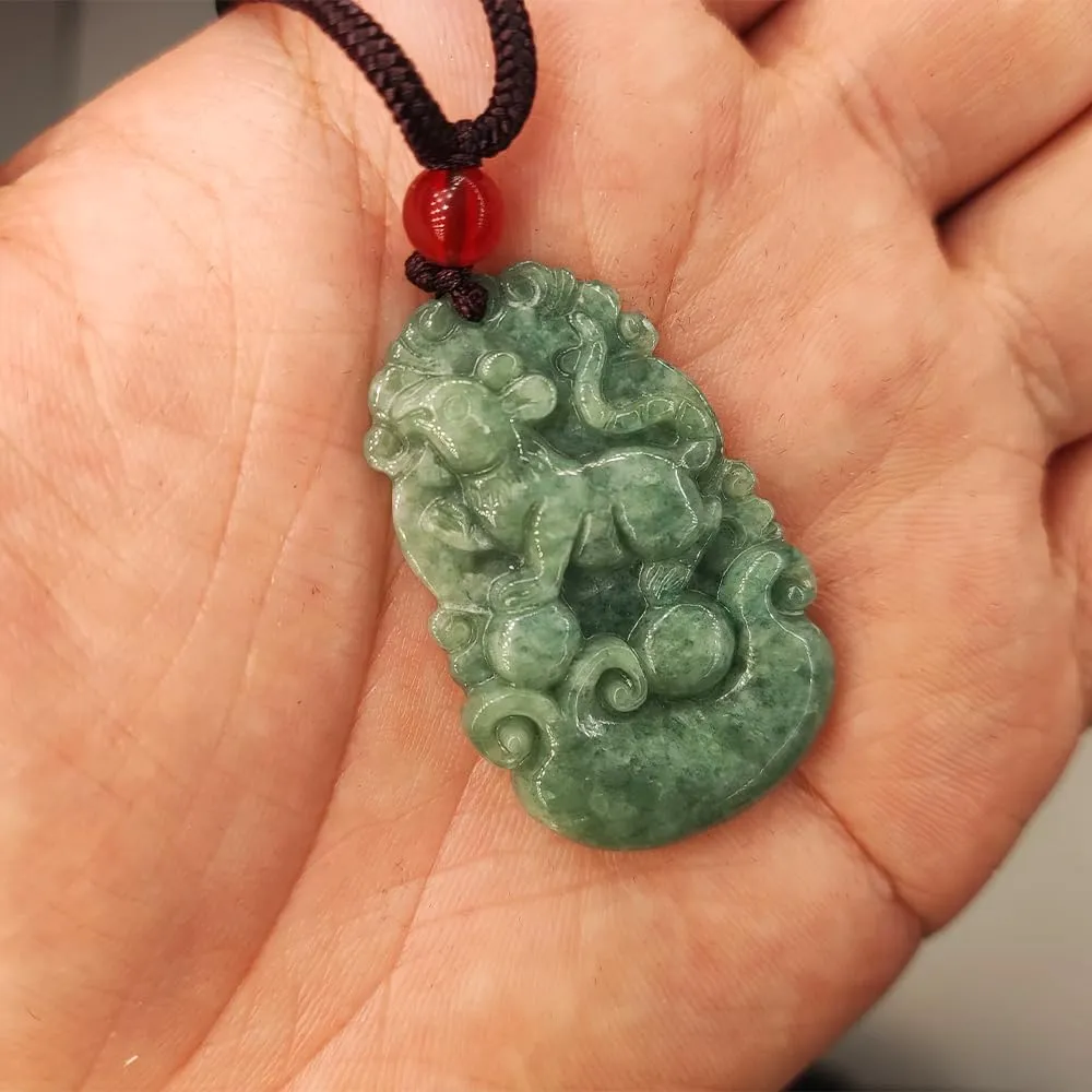 Chinese Zodiac Jadeite Necklace, Fine Jadeite Grade A Gemstone Twelve Zodiac Signs Made by Zodiac Animals Necklace Pendant Amulet