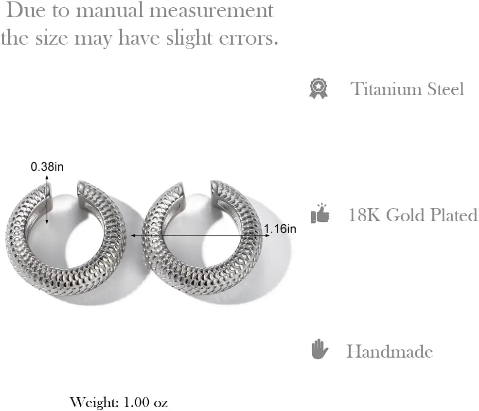 Chunky 18K Gold Ear Cuffs Earrings For Women, Hollow Lightweight Earrings Trendy Thick Gold Jewelry -1 Pairs