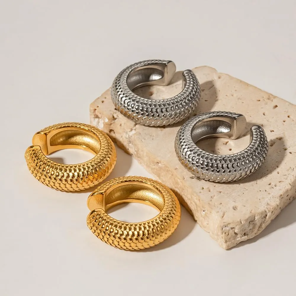 Chunky 18K Gold Ear Cuffs Earrings For Women, Hollow Lightweight Earrings Trendy Thick Gold Jewelry -1 Pairs