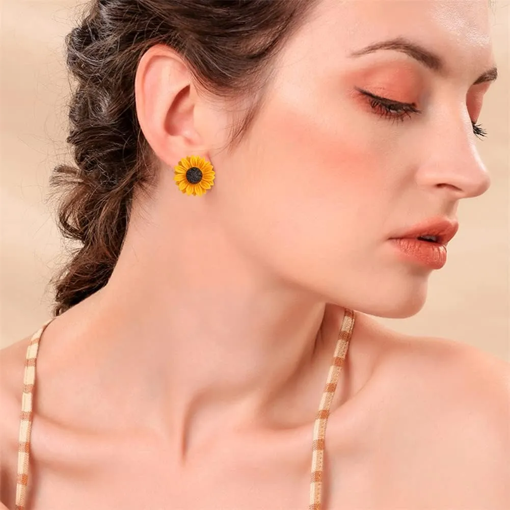 CHUNYANAN Fashion Simplicity Sunflower Dangle Drop Earrings for Women Yellow Enamel Daisy Sun Flower Personalized Earrings Jewelry Gift