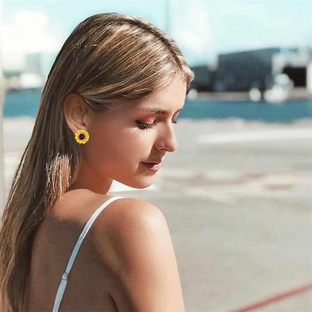 CHUNYANAN Fashion Simplicity Sunflower Dangle Drop Earrings for Women Yellow Enamel Daisy Sun Flower Personalized Earrings Jewelry Gift
