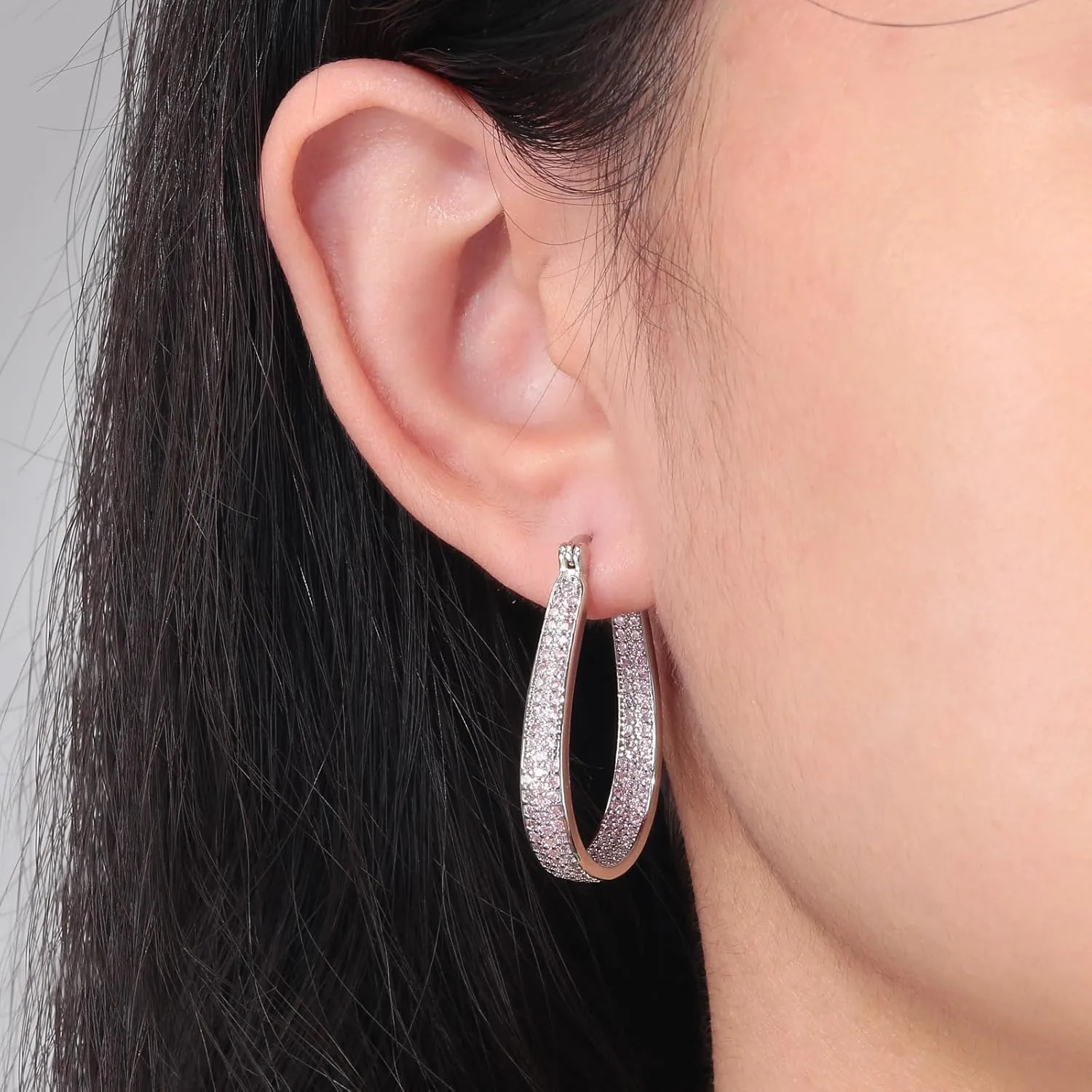 CiNily 925 Sterling Silver Post Hoop Earrings for Women Gilrs Multcolors Cubic Zircon Hoops 14K Gold Plated Oval Chunky Hoop Earrings Jewelry Gift for Mothers Day/July 4th/Wedding/Party/Christmas