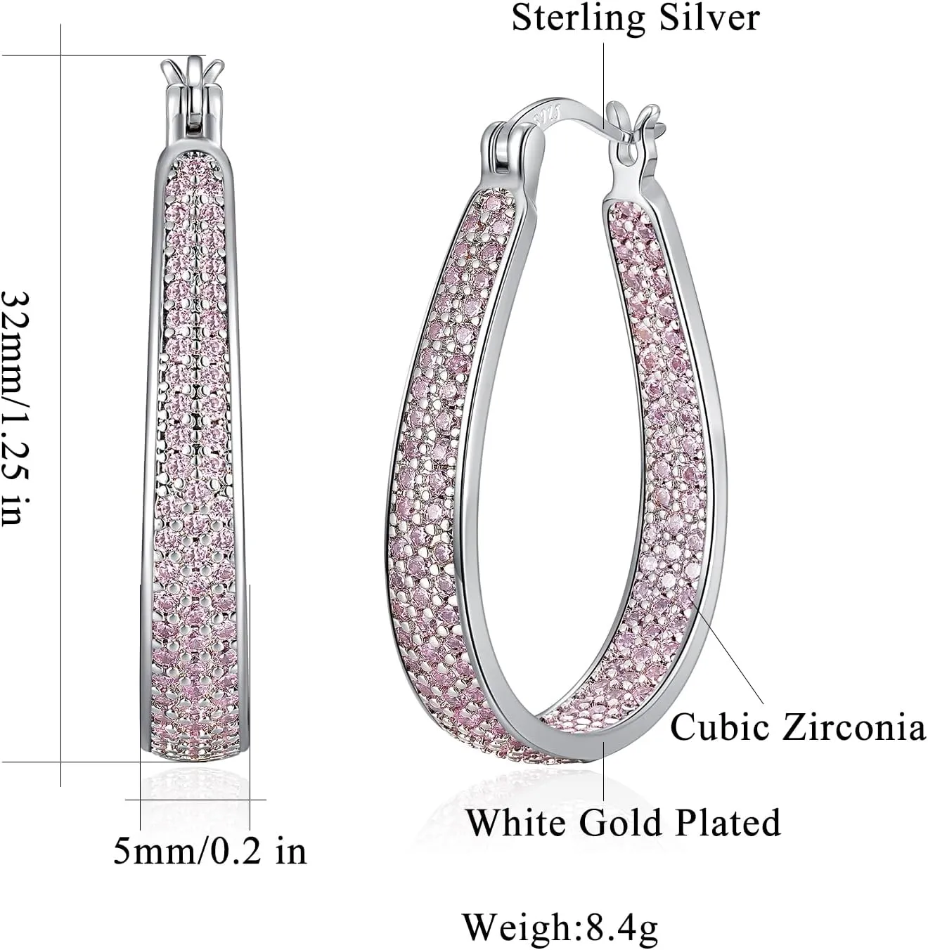CiNily 925 Sterling Silver Post Hoop Earrings for Women Gilrs Multcolors Cubic Zircon Hoops 14K Gold Plated Oval Chunky Hoop Earrings Jewelry Gift for Mothers Day/July 4th/Wedding/Party/Christmas