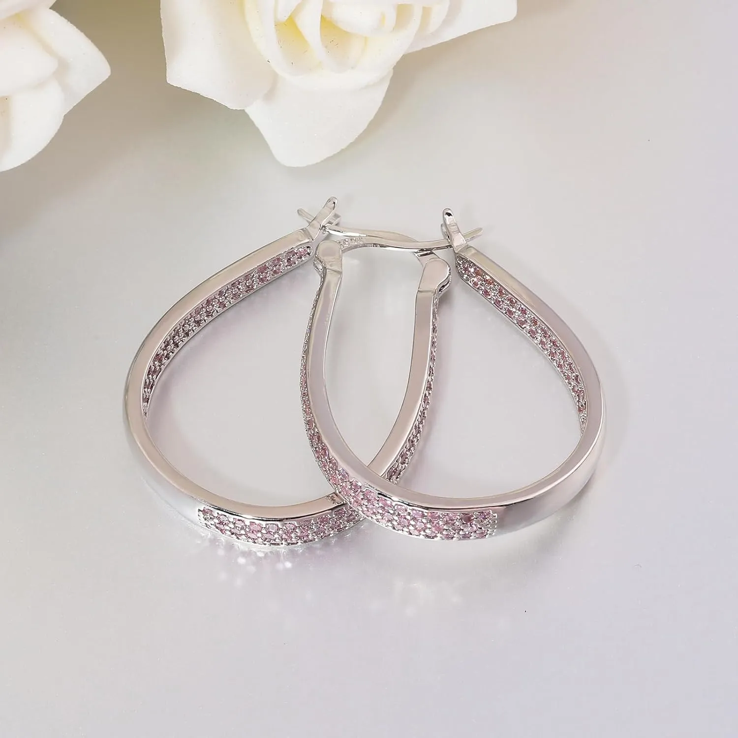 CiNily 925 Sterling Silver Post Hoop Earrings for Women Gilrs Multcolors Cubic Zircon Hoops 14K Gold Plated Oval Chunky Hoop Earrings Jewelry Gift for Mothers Day/July 4th/Wedding/Party/Christmas