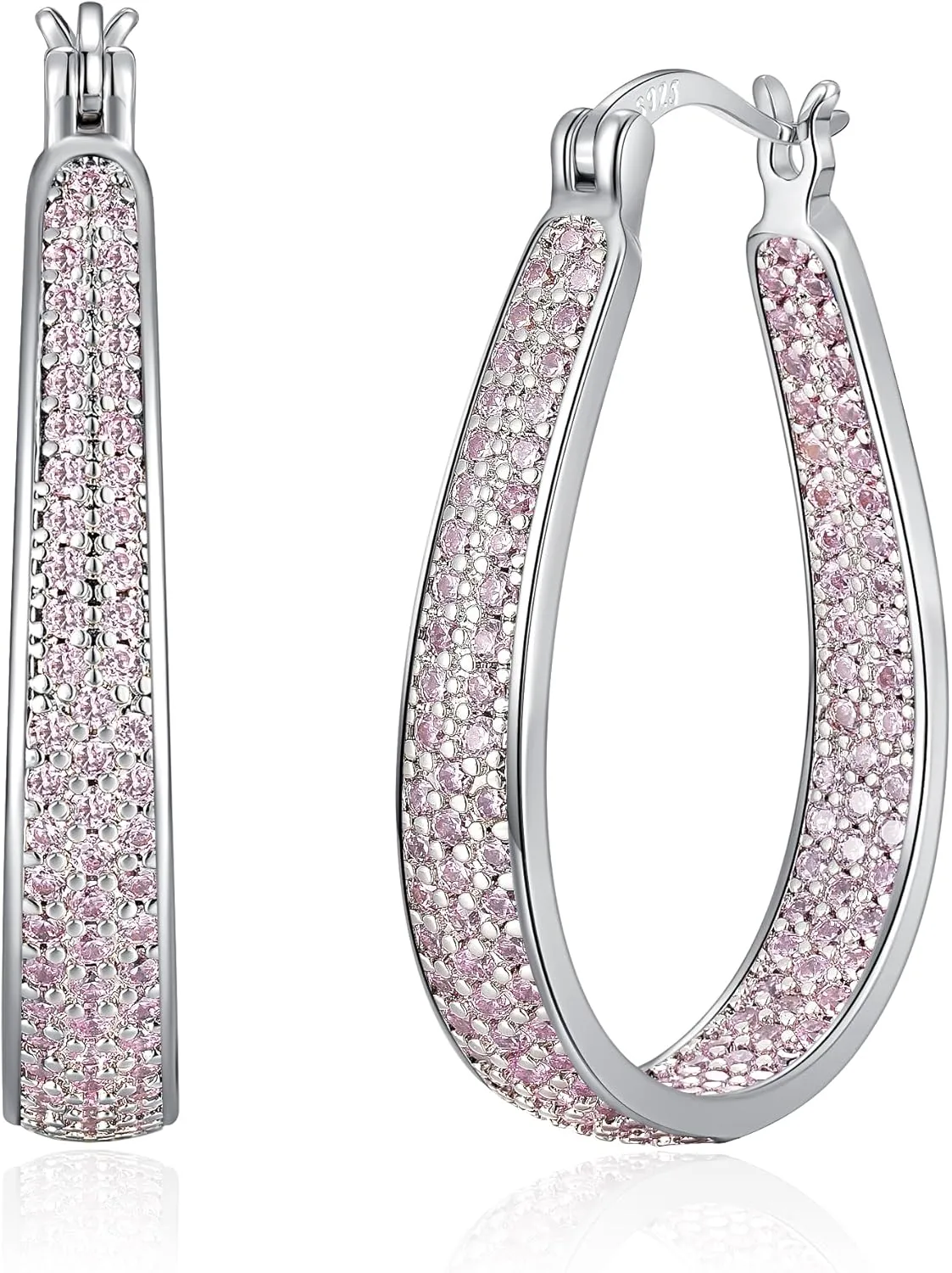 CiNily 925 Sterling Silver Post Hoop Earrings for Women Gilrs Multcolors Cubic Zircon Hoops 14K Gold Plated Oval Chunky Hoop Earrings Jewelry Gift for Mothers Day/July 4th/Wedding/Party/Christmas