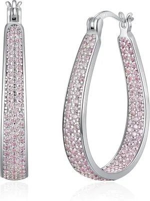 CiNily 925 Sterling Silver Post Hoop Earrings for Women Gilrs Multcolors Cubic Zircon Hoops 14K Gold Plated Oval Chunky Hoop Earrings Jewelry Gift for Mothers Day/July 4th/Wedding/Party/Christmas