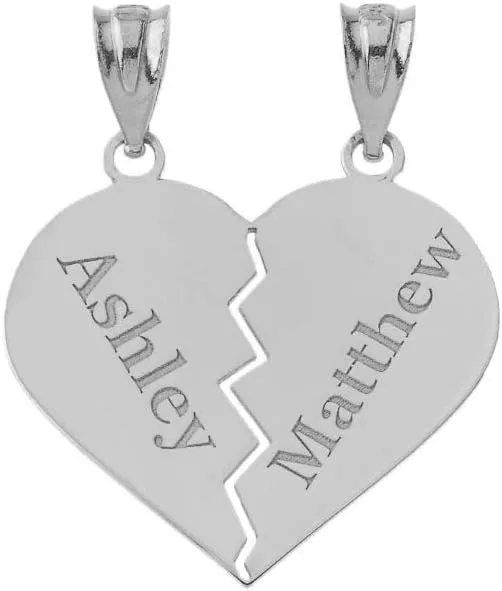 Claddagh Gold Sterling Silver Personalized Breakable Heart Charm Pendant Custom Engraved with Any Name