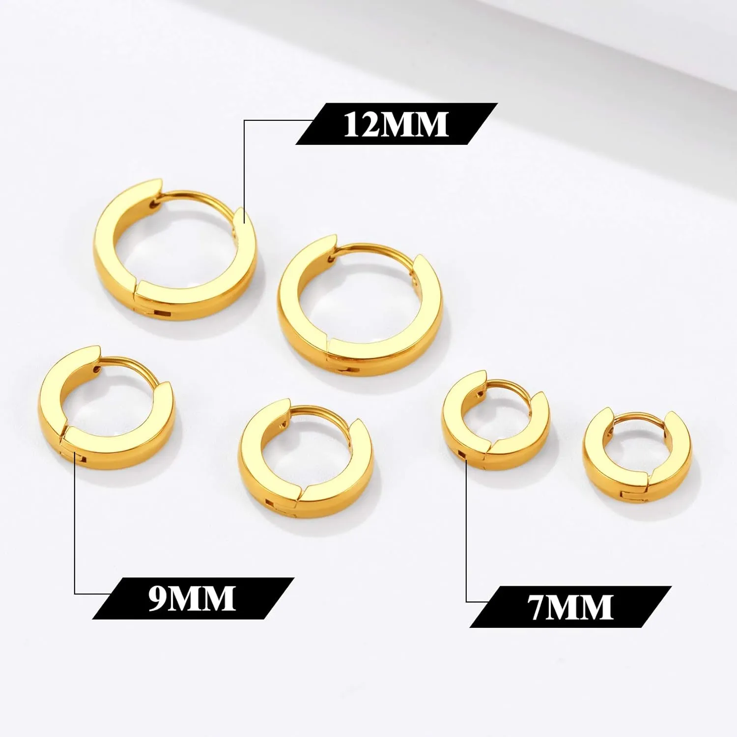 Classic 3/4/5 Pairs Small Hoop Earrings for Men Women Gold/Silver/Black Stainless Steel Huggie Hoop Earring Hypoallergenic Piercing Jewelry Set 7/9/12/14/16mm