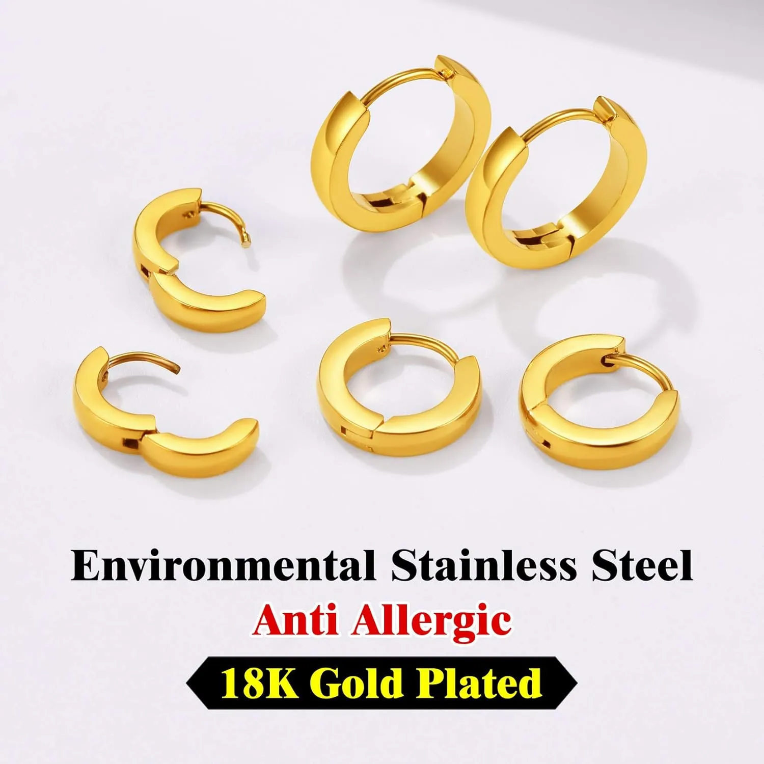 Classic 3/4/5 Pairs Small Hoop Earrings for Men Women Gold/Silver/Black Stainless Steel Huggie Hoop Earring Hypoallergenic Piercing Jewelry Set 7/9/12/14/16mm
