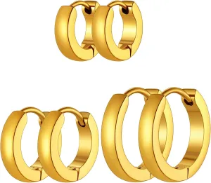 Classic 3/4/5 Pairs Small Hoop Earrings for Men Women Gold/Silver/Black Stainless Steel Huggie Hoop Earring Hypoallergenic Piercing Jewelry Set 7/9/12/14/16mm