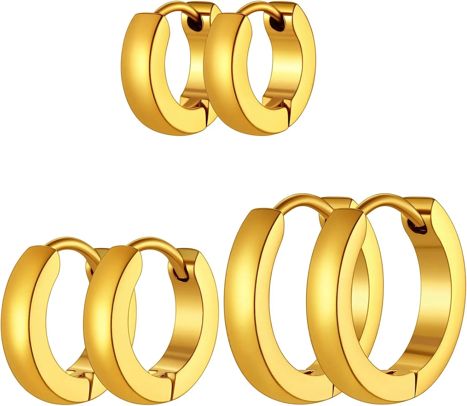 Classic 3/4/5 Pairs Small Hoop Earrings for Men Women Gold/Silver/Black Stainless Steel Huggie Hoop Earring Hypoallergenic Piercing Jewelry Set 7/9/12/14/16mm
