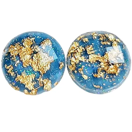 Classic Denim Blue with Gold-Flakes Earrings - Hypoallergenic Posts - Titanium