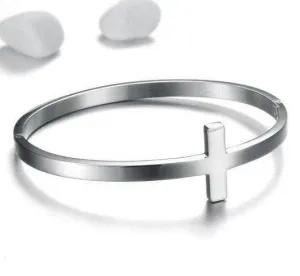 Classic Gun Black Stainless Steel Cross Bangle