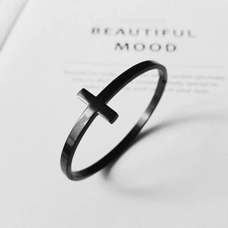 Classic Gun Black Stainless Steel Cross Bangle