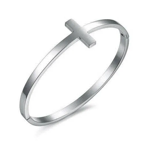 Classic Gun Black Stainless Steel Cross Bangle