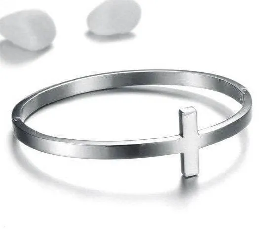 Classic Gun Black Stainless Steel Cross Bangle