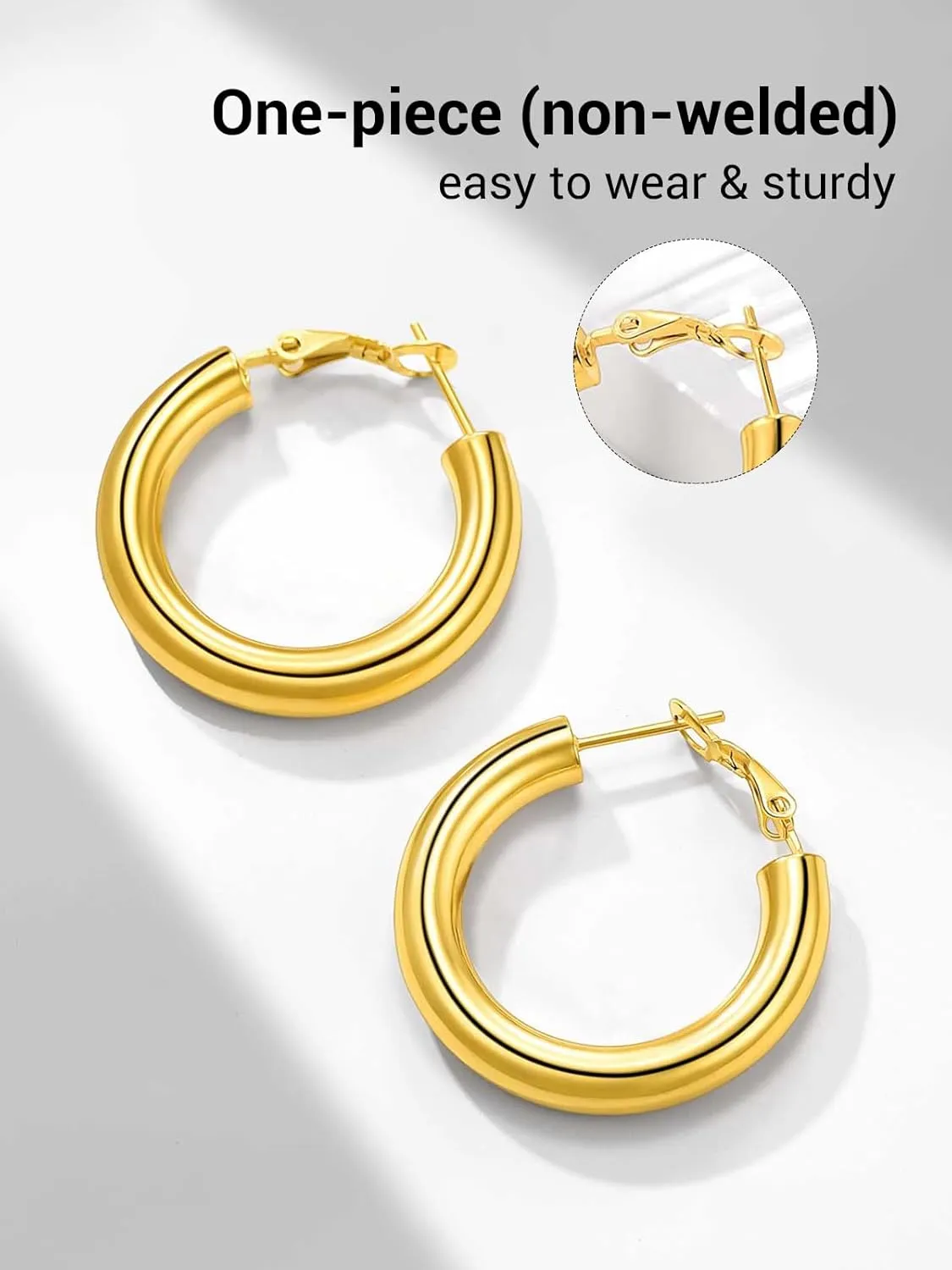 Classic Hoop Earrings for Women Stainless Steel/18K Gold Plated/Black Earrings, Chunky Hoops Earrings Size 30mm/40mm/60mm/80mm