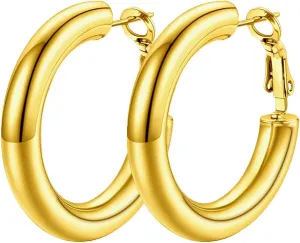 Classic Hoop Earrings for Women Stainless Steel/18K Gold Plated/Black Earrings, Chunky Hoops Earrings Size 30mm/40mm/60mm/80mm