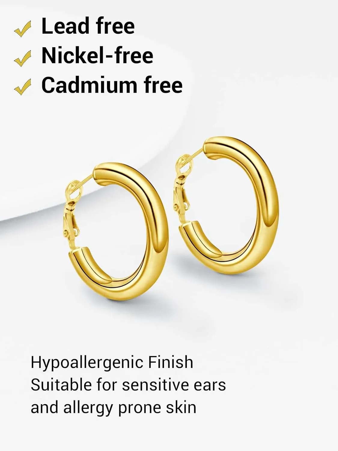 Classic Hoop Earrings for Women Stainless Steel/18K Gold Plated/Black Earrings, Chunky Hoops Earrings Size 30mm/40mm/60mm/80mm
