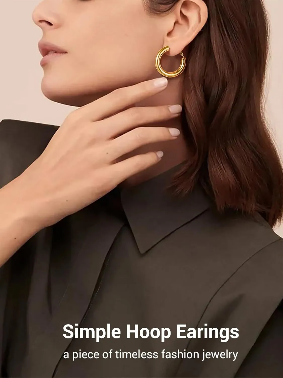 Classic Hoop Earrings for Women Stainless Steel/18K Gold Plated/Black Earrings, Chunky Hoops Earrings Size 30mm/40mm/60mm/80mm