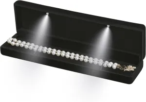 Classic Metal Glossy Jewelry Necklace Long Chain Gift Box with LED Light, Velvet Jewelry Pendant Storage Display Case for Proposal Engagement Wedding Anniversary Birthday Ceremony (Black)