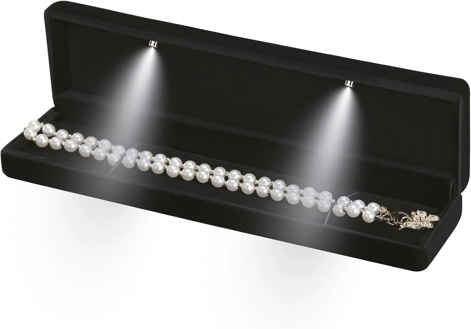 Classic Metal Glossy Jewelry Necklace Long Chain Gift Box with LED Light, Velvet Jewelry Pendant Storage Display Case for Proposal Engagement Wedding Anniversary Birthday Ceremony (Black)