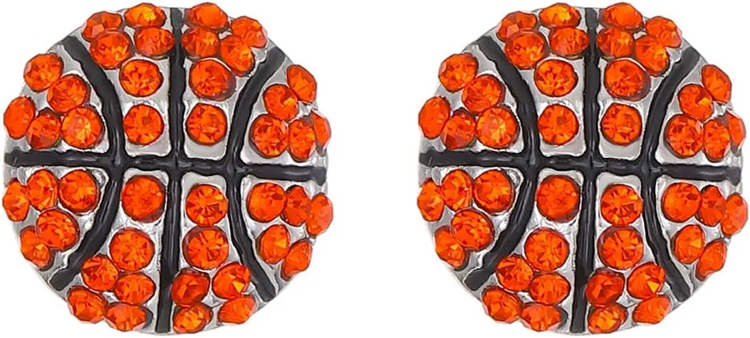 Classic Rhinestone Baseball Basketball Rugby Stud Earrings Cubic Zirconia Motion Stud Earrings Hypoallergenic Round Stud Earrings Sports Fans Players Sports Lover Jewelry for Women Men