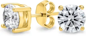 Classic Round Cubic Zirconia Solitaire Stud Earrings For Women Unisex Traditional .925 Sterling Silver Brilliant Cut AAA CZ Stones Rose Yellow Gold Plated Multiple Colors 1CT -5CTW