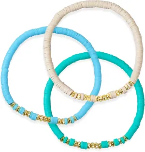 Clay Beaded Bracelets Stack Friendship Women, Boho Gold Beads Bracelet Set Summer Beach Stackable Stretch Colorful Waterproof Jewelry Gift