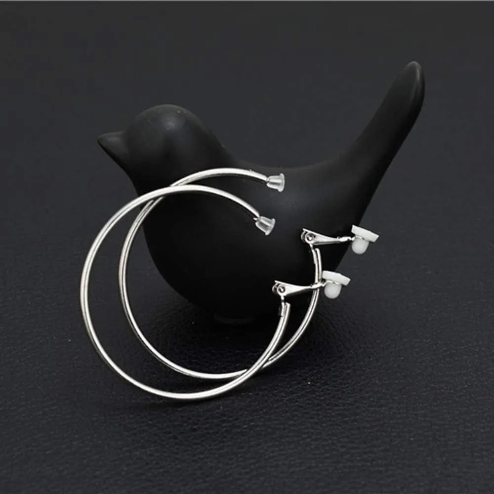 Clip On Big Extra Large Fake Round Hoop Earrings for Women Non Pierced No Piercing Ear Fashion Simple Circle Huggie Hoops Jewelry Gifts