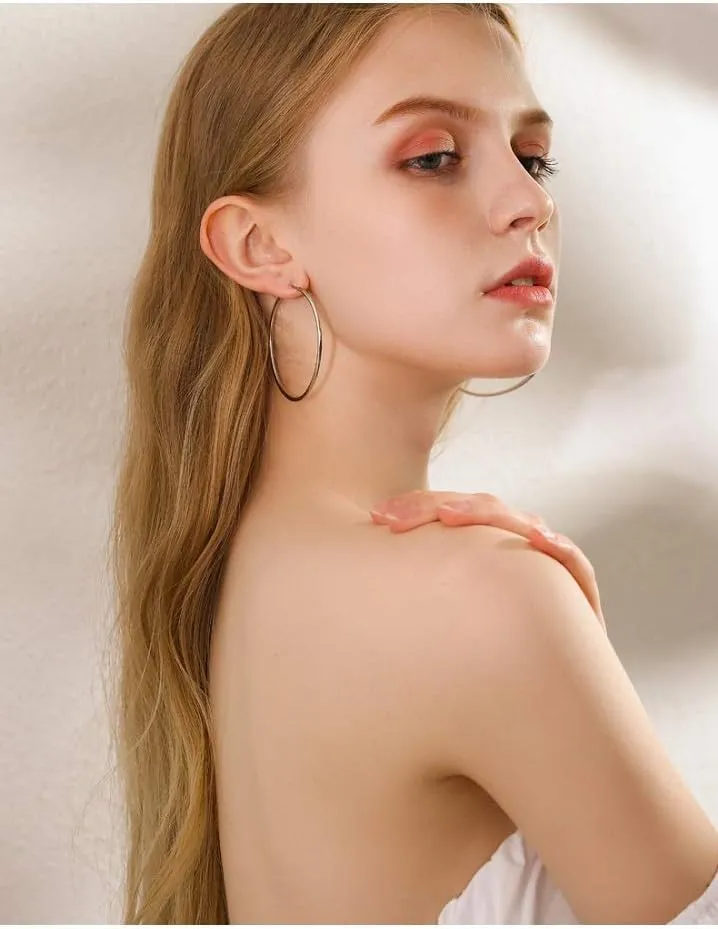 Clip On Big Extra Large Fake Round Hoop Earrings for Women Non Pierced No Piercing Ear Fashion Simple Circle Huggie Hoops Jewelry Gifts