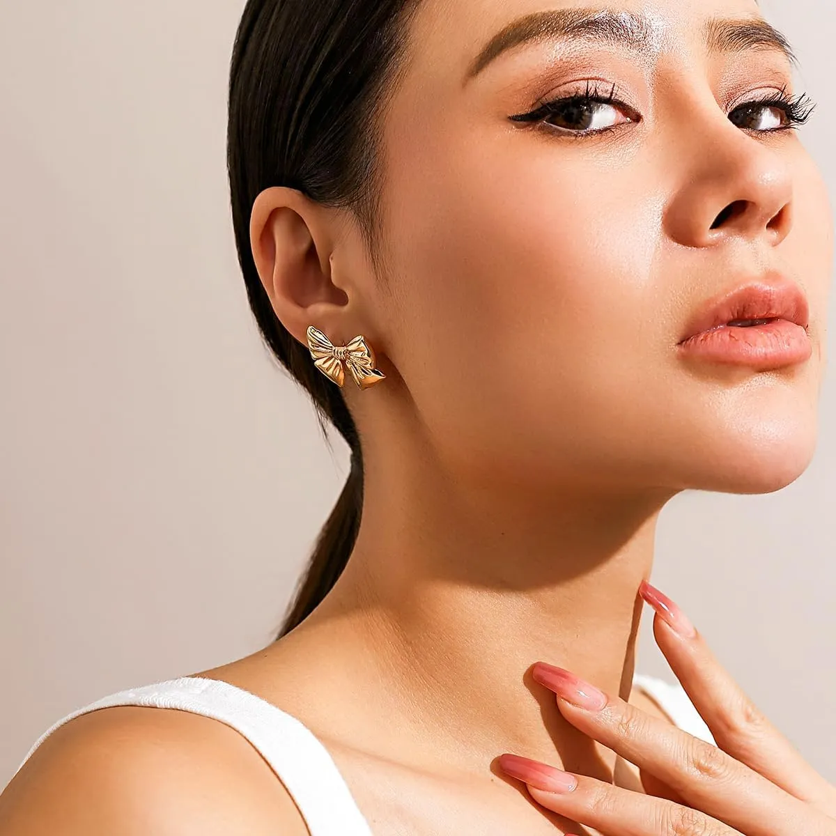 coadipress Gold Bow Earrings for Women Long Tassel Chain Bow Earrings Dainty Classic Ribbon Bowknot Stud Earrings 14K Gold Plated Wedding Statement Jewelry Gifts